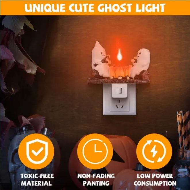 2 Ghostly Bonfires Flashing Flames Night Lights Indoor